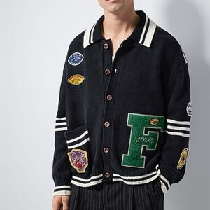 Found Unisex Black Cotton Varsity Cardigan Jacket - Size Medium - NWT